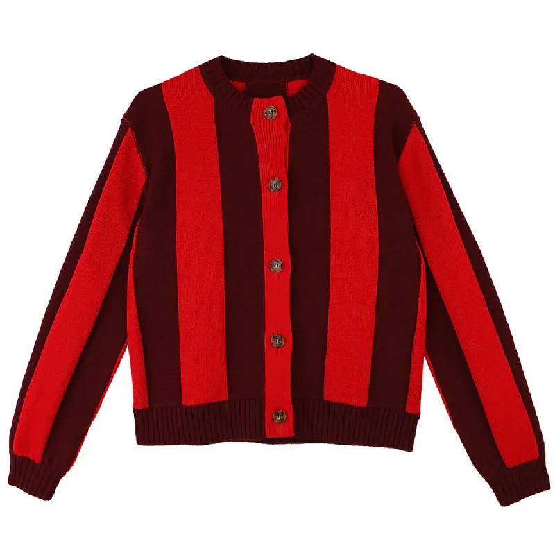 Ace Cardigan in Burgundy Stripe by L.F.Markey Boat Neck Shawl Collar Notched Collar