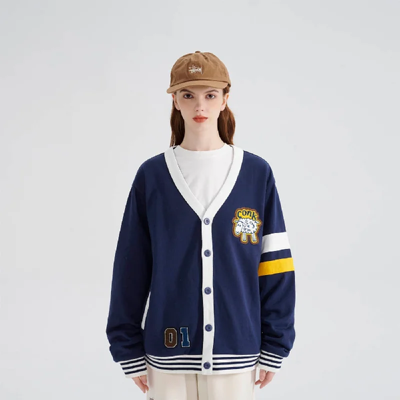 Navy Varsity Sheep Cardigan Slim Fit Regular Fit Oversized