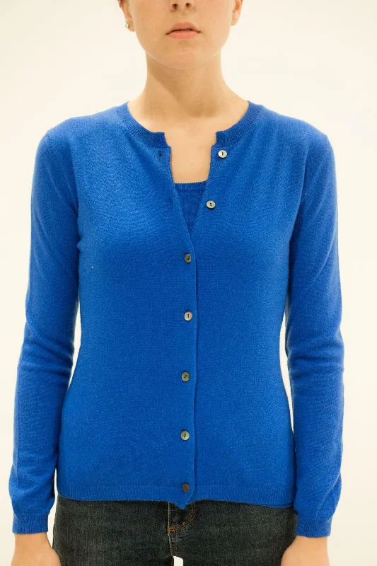 LA ROSE cardigan cashmere bluette Mesh Cardigan Canvas Denim