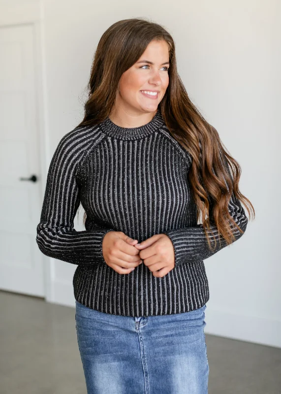 Ami Black and Gray Ribbed Sweater - FINAL SALE Fitted Loose Oversized