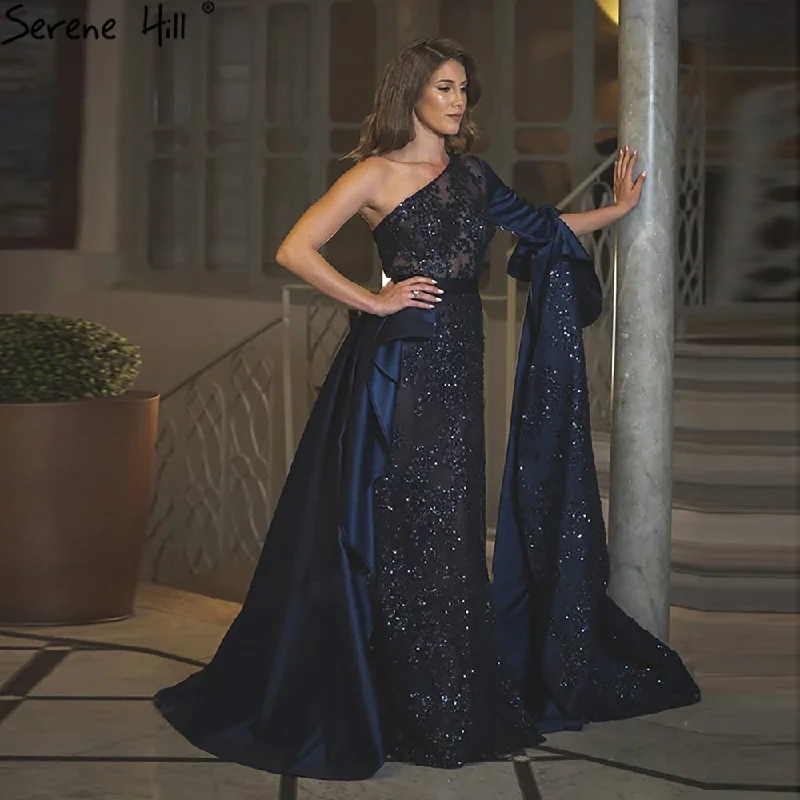 Serene Hill Blue Mermiad Satin Evening Dresses Gowns 2024 Elegant One Shoulder Overskirt For Women Party LA71236 Serene Hill Blue Mermiad Satin Evening Dresses Gowns 2024 Elegant One Shoulder Overskirt For Women Party LA71236