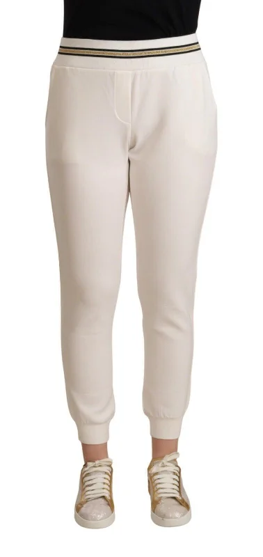 Patrizia Pepe Chic White Mid Waist Jogger Pants High-Waisted Clearance,