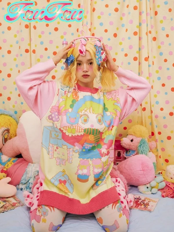 Pink American Girl Knitted Long Sweater【s0000004927】 Spandex Blend Rayon Blend Denim Blend