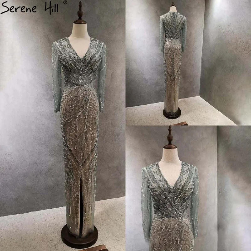 Serene Hill Green Mermaid High Split Evening Dresses Gowns 2024 Beaded Elegant Luxury For Women Party LA71385 Serene Hill Green Mermaid High Split Evening Dresses Gowns 2024 Beaded Elegant Luxury For Women Party LA71385