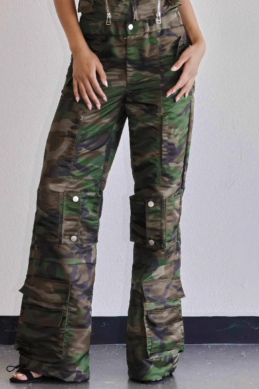 UTILITY NYLON WIDE CARGO PANTS Trendy Straight,