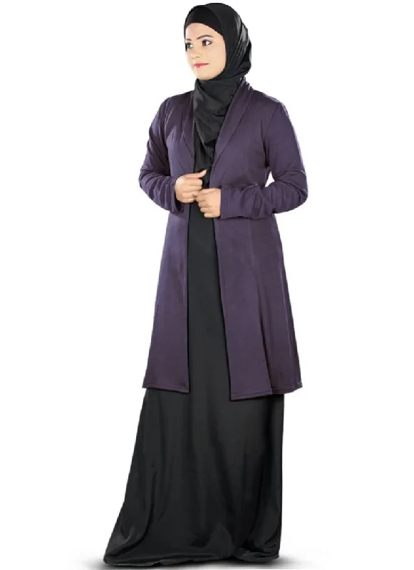 Haneefa Jersey Cardigan Purple Welt Pockets Slit Pockets Flap Pockets