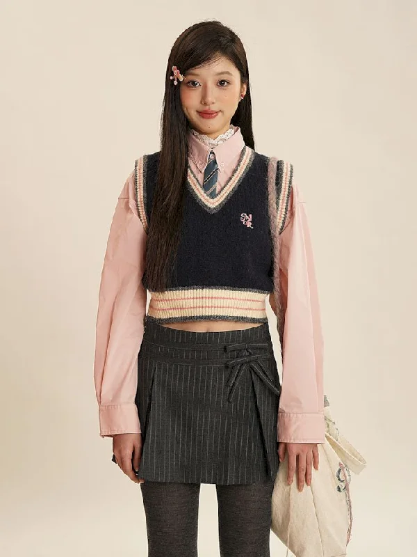 Embroidery V-Neck Sleeveless Sweater Knit Vest【s0000005999】 Satin Blend Silk Blend Wool Blend