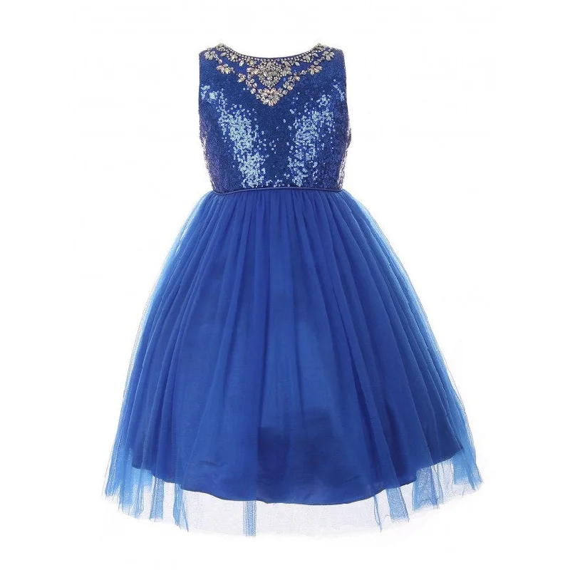 LITTLE GIRLS ROYAL BLUE  DRESS SEQUIN RHINESTONE SATIN TULLE FLOWER GIRL  2-6