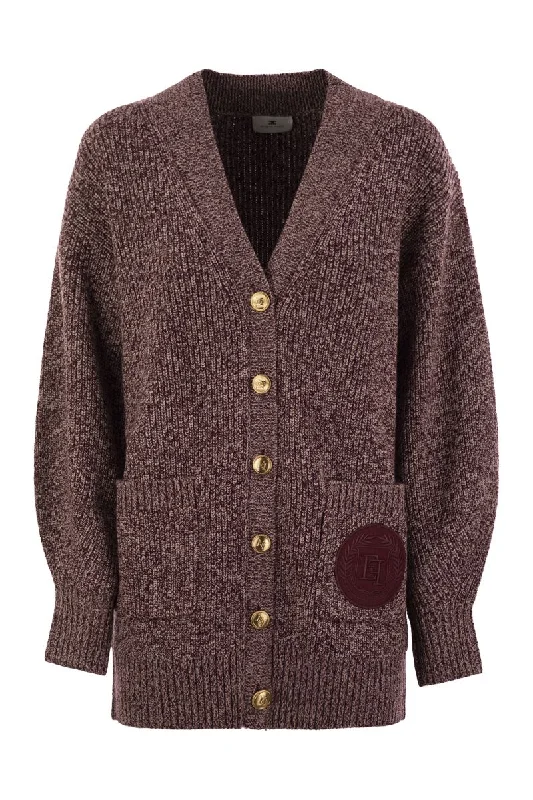 Wool-blend cardigan with logo patch Tailored Straight A-Line