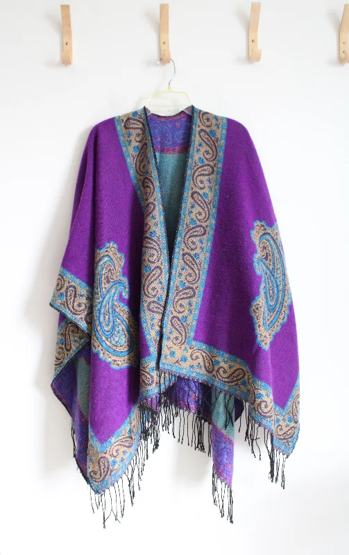 Purple Fringed Poncho Cardigan | OS Cardigan Knitwear Sweater