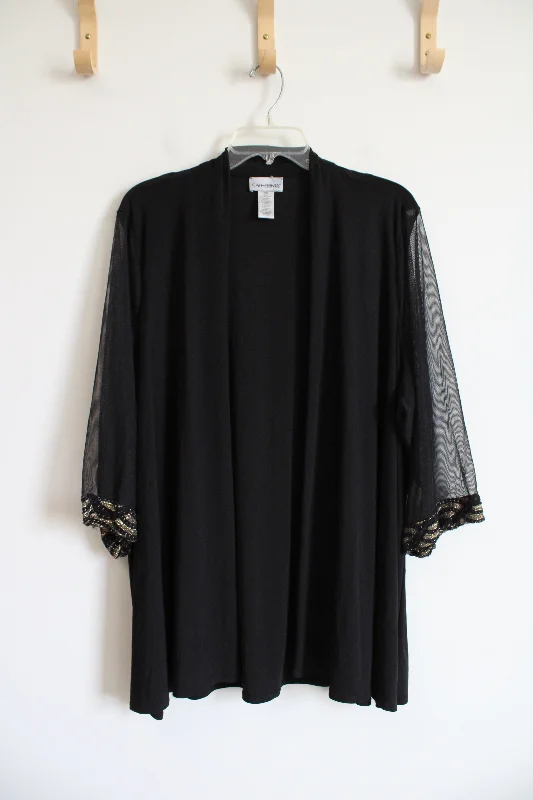 Catherines Black Sheer Sleeved Cardigan | 26W Sequined Glittery Shiny