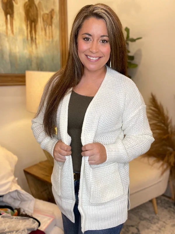 The Ivory Waffle Knit Cardigan Oversized Loose Flowy