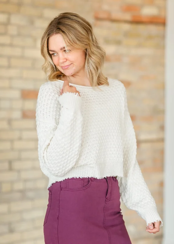 Peyton Raw Hem Bubble Knit Sweater - FINAL SALE Terry Terry Cloth Terry Knit
