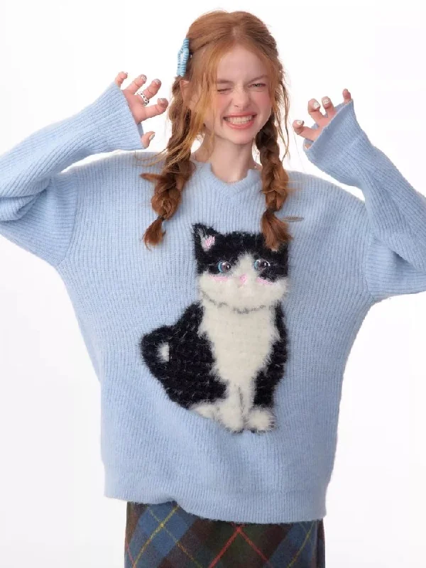 Soft thick thin cute cat sweater【s0000006144】 Graphic Sweater Embroidered Appliqued