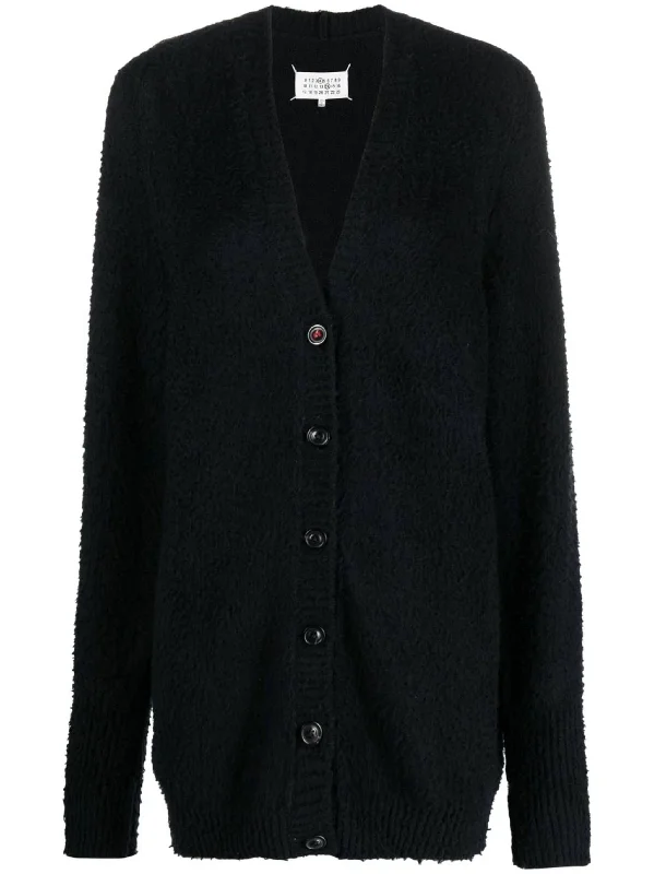 Piled V-neck cardigan Mesh Blend Leather Blend Suede Blend