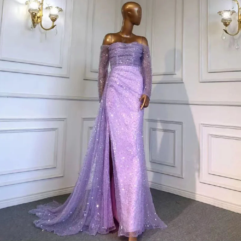 Serene Hill Lilac Mermaid Overskirt Evening Dresses Gowns 2024 Beaded Elegant Sexy For Women Party LA71630 Serene Hill Lilac Mermaid Overskirt Evening Dresses Gowns 2024 Beaded Elegant Sexy For Women Party LA71630