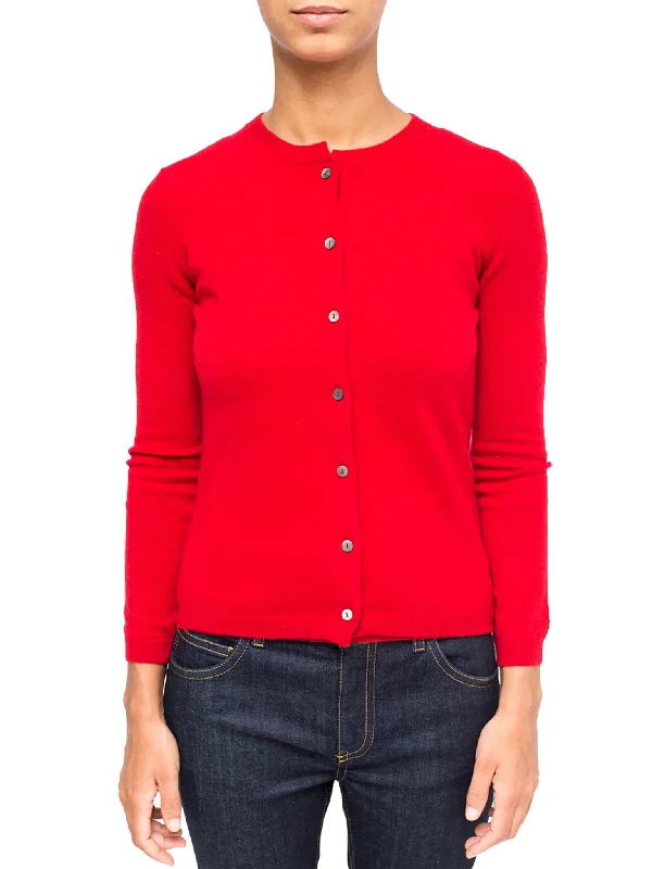 LA ROSE cardigan cashmere rosso Beaded Cardigan Sequined Faux Fur