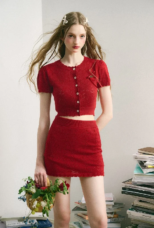 Half Ripe Cherry Cardigan/Knitted Skirt GRO0056 Crew Neck V-Neck Turtle Neck