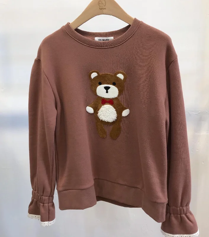 Teddy Bear Puffy Long Sleeve Jumper🧸 Mesh Sweater Canvas Denim