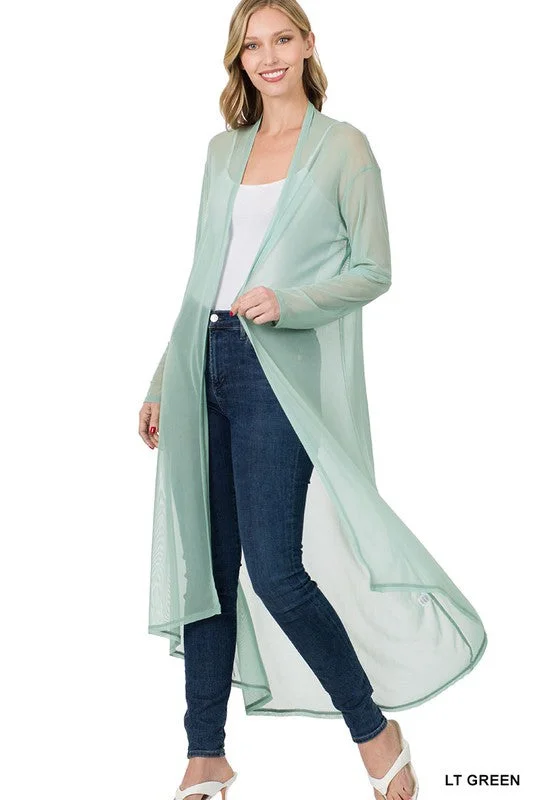 Country Roads Sheer Cardigan Green Toggled Drawstring Belted