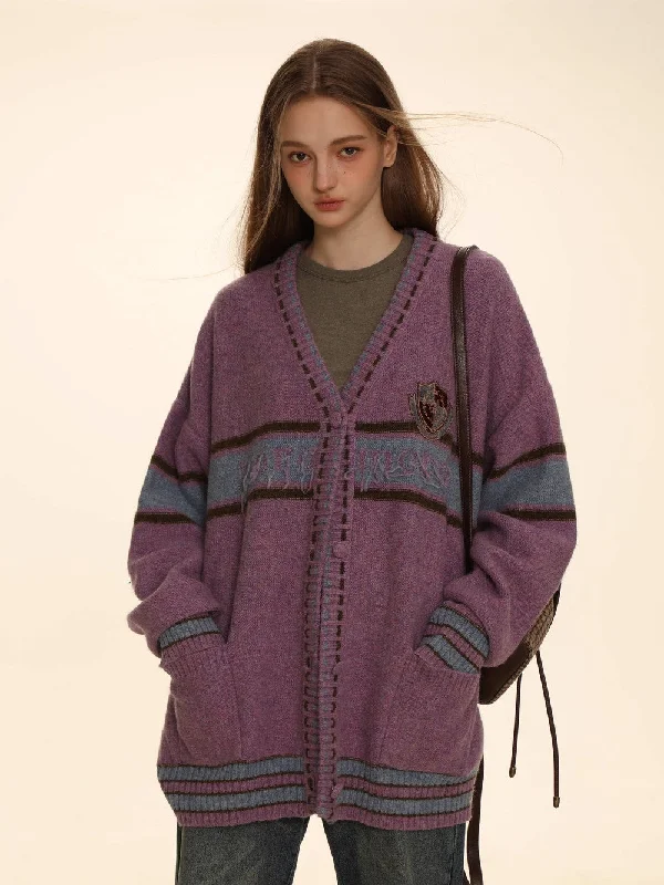 Retro Knit Oversize Long Cardigan Crew Neck V-Neck Turtle Neck