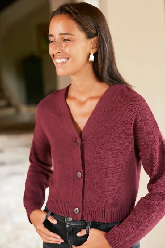 Diana Cardigan in Plum Spandex Blend Rayon Blend Denim Blend