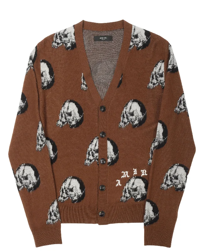 Wes Lang Skulls Wool Cardigan Solid Print Embellished