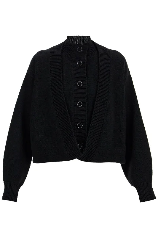 Folded Cardigan  - Black Open Front Closed Front Wrap Front