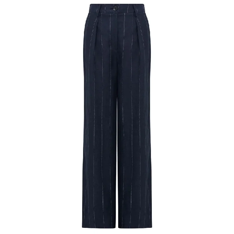 Cable | Freya Linen Pant | Navy Stripe Wide-Leg Free Shipping,