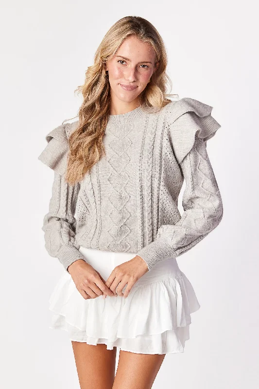 Isabella Ruffle Sweater Dove Gray Cotton Fabric Linen Fabric Terry Fabric