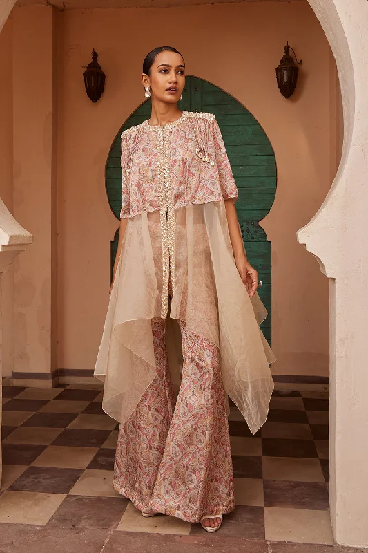 Organza Printed Drape Kurta With Pant Bootcut Clearance,