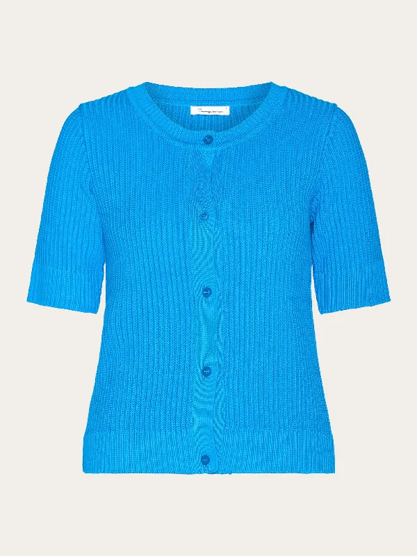 Short sleeve knitted cardigan - OCS/Vegan - Malibu Blue Cashmere Blend Cotton Blend Poly Blend