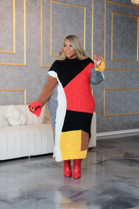 Colorful Cozy Sweater Dress Terry Blend Velvet Blend Canvas Blend