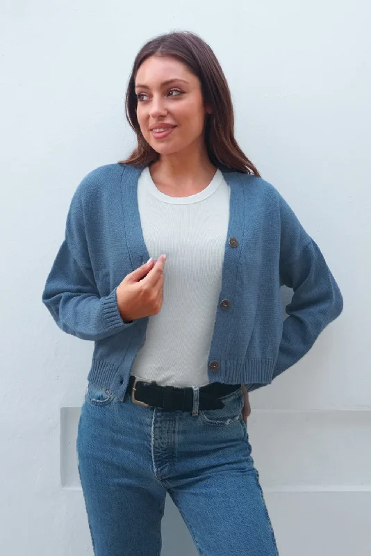 Diana Cardigan (Denim Blue) Fleece Fabric Down Fabric Feather Fabric
