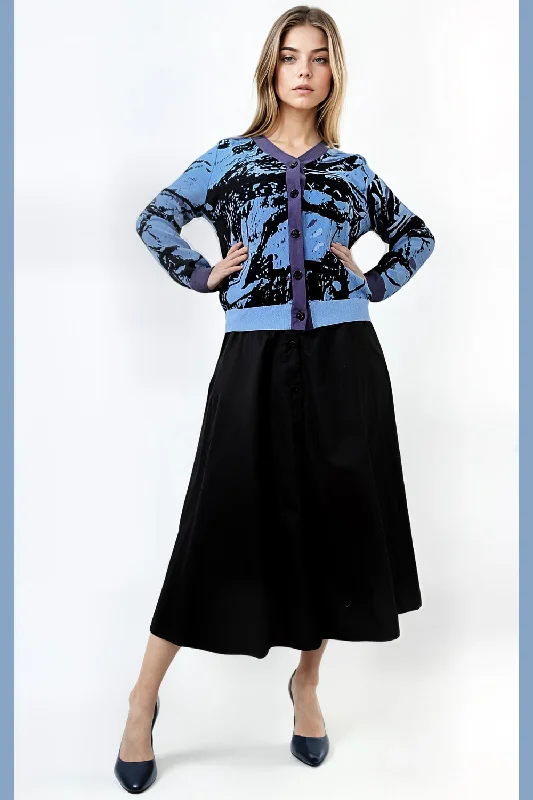 LS63023 ABSTRACT PRINT CARDIGAN SWEATER Toggled Drawstring Belted