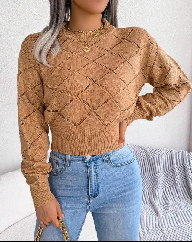 Solid Color Hollow Out Close Crop Knit Sweater 2035 Knit Fabric Woven Fabric Fleece Fabric