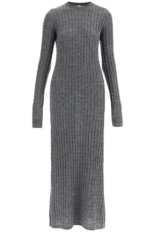 Toteme Women's Long Dress In Rws Wool  Mélange With Cable Knit Pattern
