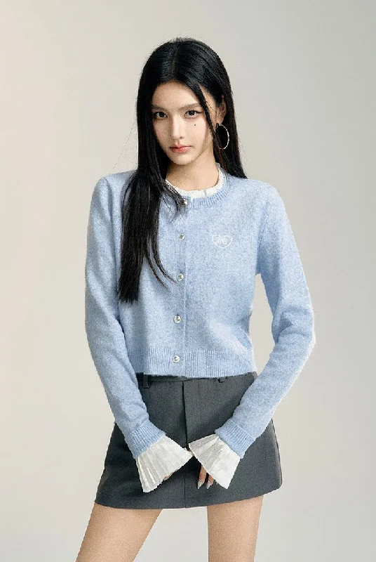 Lace Stitching Knitted Short Cardigan MAC0087 Spandex Rayon Corduroy