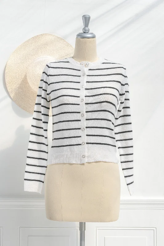 Deauville Striped Cardigan Toggled Drawstring Belted