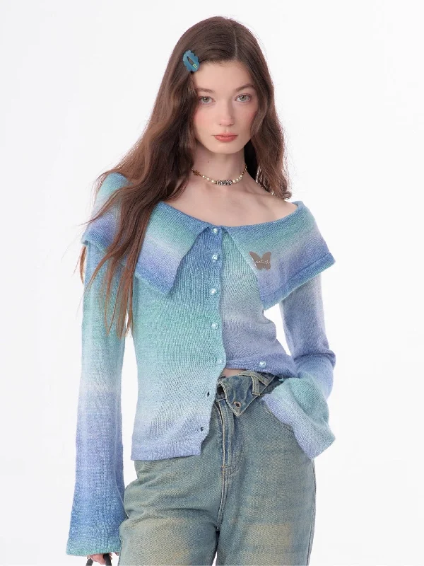 Off-shoulder Trumpet Sleeve Knitted Cardigan ZIZ0003 Fleece Cardigan Nylon Polyester