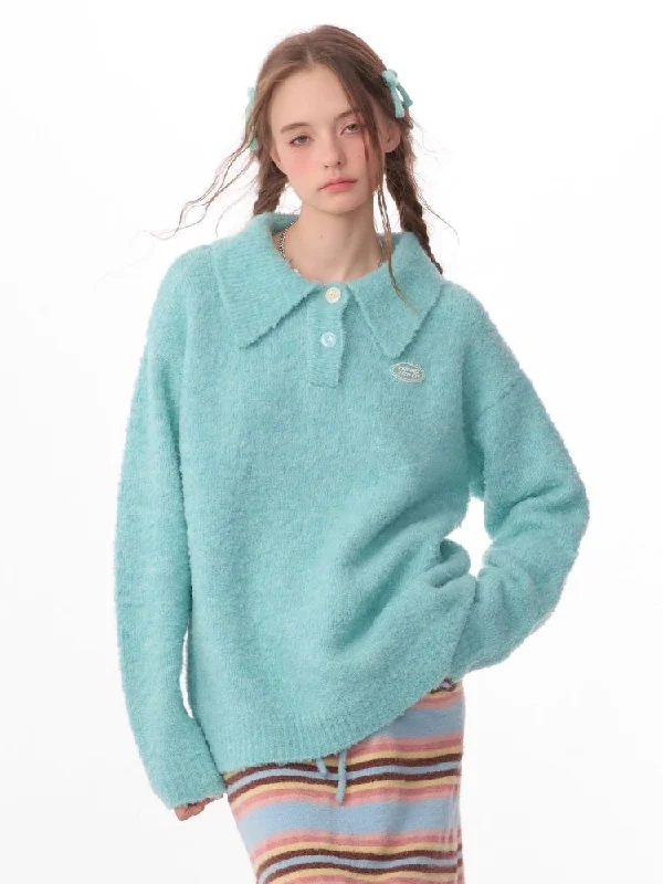 Polo neck top knitted sweater【s0000006163】 Fleece Fabric Down Fabric Feather Fabric