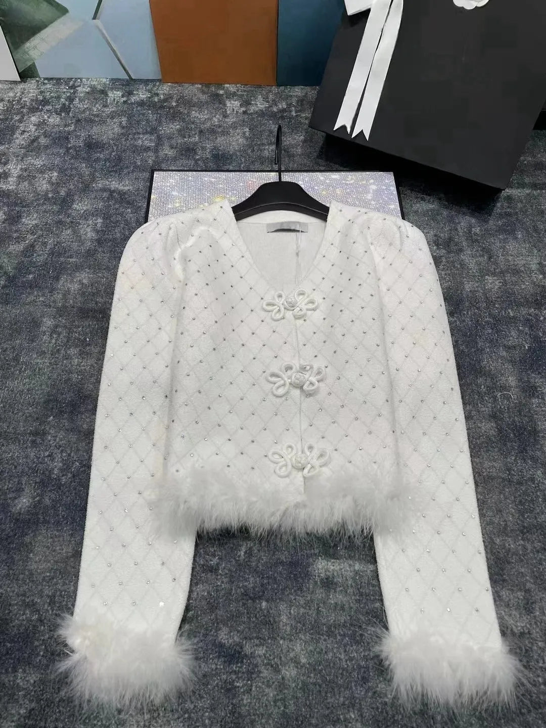 MIUI designer cardigan sweater ladies knit hair fashion female autumn clothing ladies white loose long sleeve elegant casual top size S M L Hooded Sweater Collared Sweater Shawl Collar
