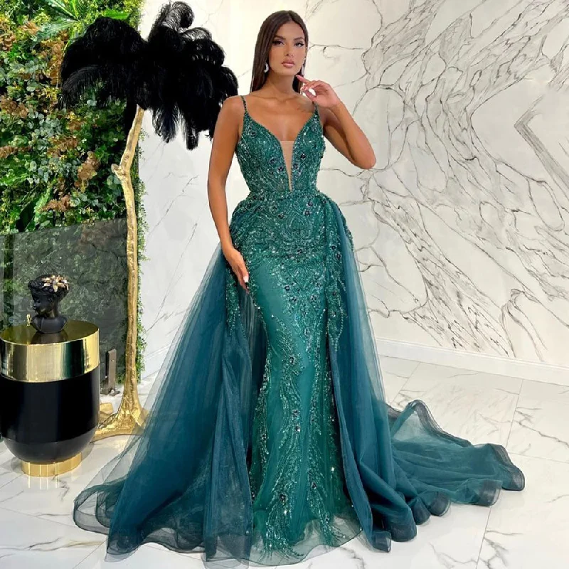 Serene Hill Green Detachable Skirt Sexy Spaghetti Straps Evening Dresses Gowns Mermaid Elegant Luxury Beaded 2024 Party LA71363 Serene Hill Green Detachable Skirt Sexy Spaghetti Straps Evening Dresses Gowns Mermaid Elegant Luxury Beaded 2024 Party LA71363