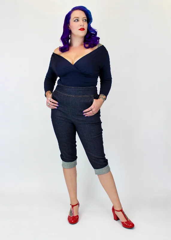 Denim Pin Up High Waist Capri Pants #HC-DF Bootcut High-Waisted,