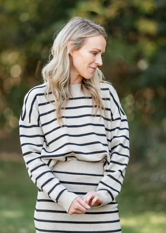 Latte Stripe Knit Sweater Collared Crew Neck Turtle Neck