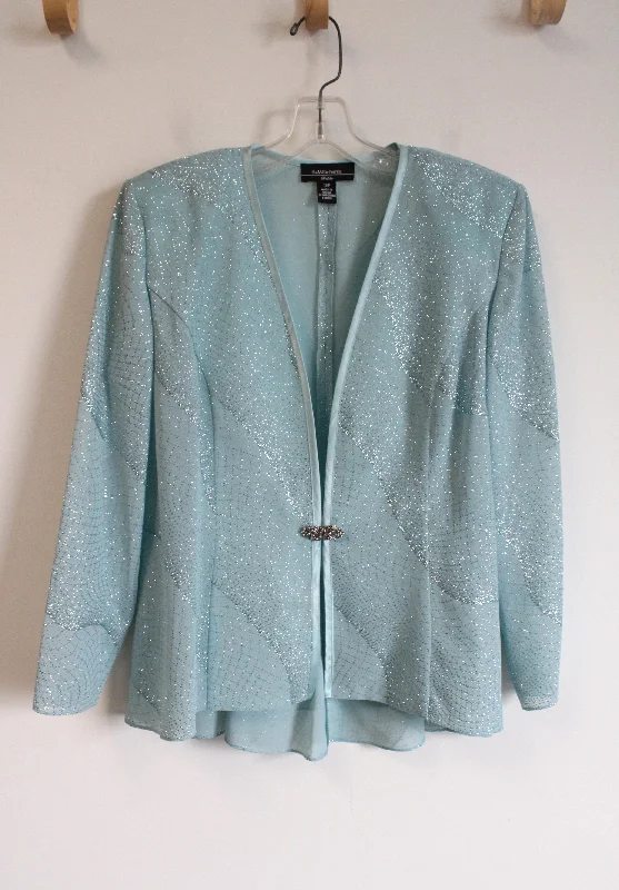 R&M Richards Light Teal Glitter Cardigan | 12 Petite Mesh Blend Leather Blend Suede Blend