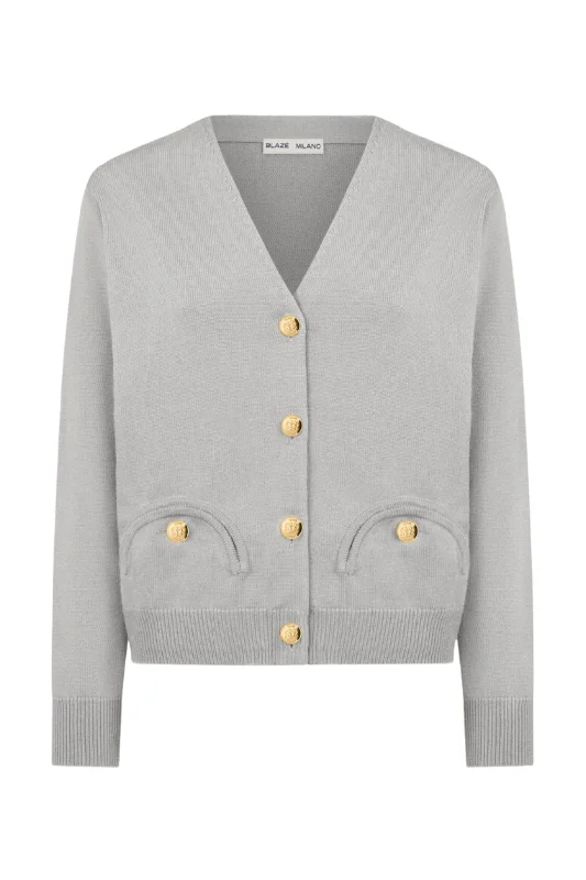 Sebright Cardigan | Grey Cashmere Blend Cotton Blend Poly Blend