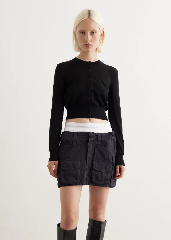 Superfine Cropped Crewneck Cardigan Chenille Blend Fleece Blend Nylon Blend