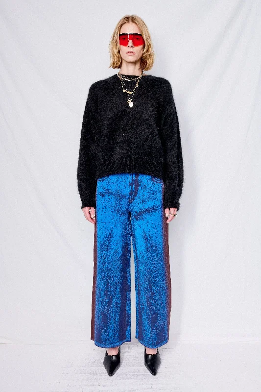 Nero Fuzzy Balloon Sleeve Sweater Mesh Sweater Canvas Denim