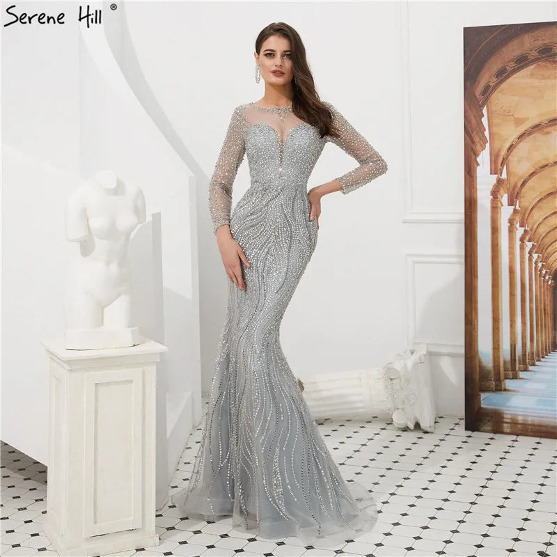 New Long Sleeves Luxury Formal Evening Dresses Mermaid Beading Sequined Fashion Evening Gowns 2024 Serene Hill LA6506